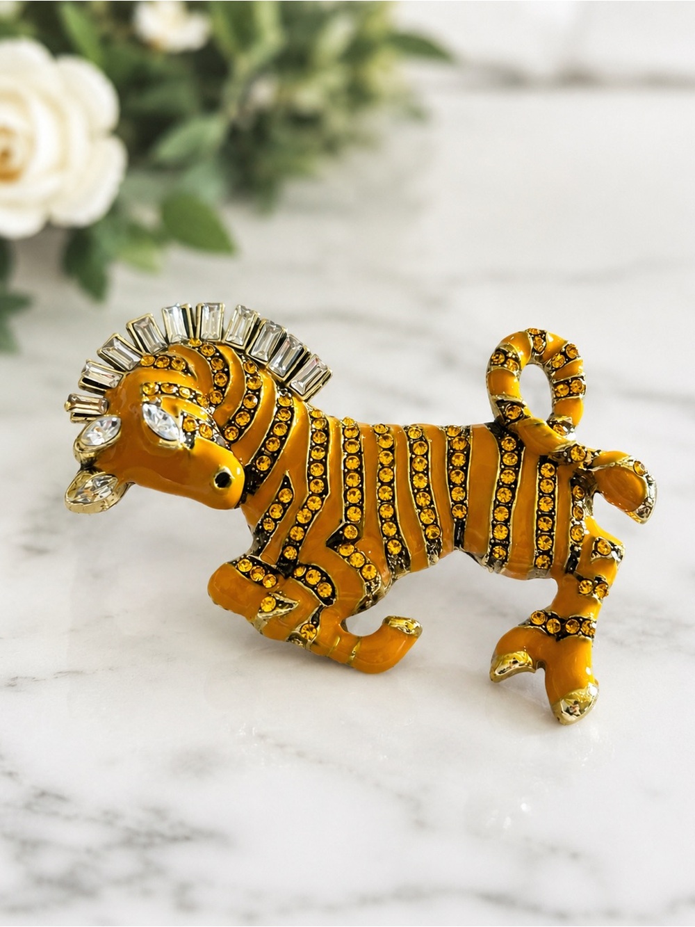 Decorative Yellow zebra Accent brooch 
 with Crystal Accents